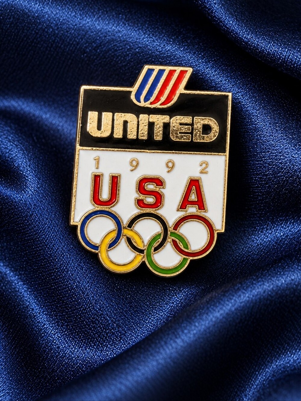 Vintage 1992 United Airlines USA Olympic Pin Saul Bass Tulip Logo Black & Gold